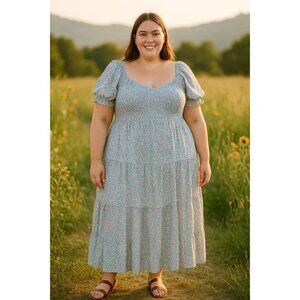 J.Crew Woman's Floral Tiered Maxi Dress 20T Viscose Puff Sleeves Cottagecore